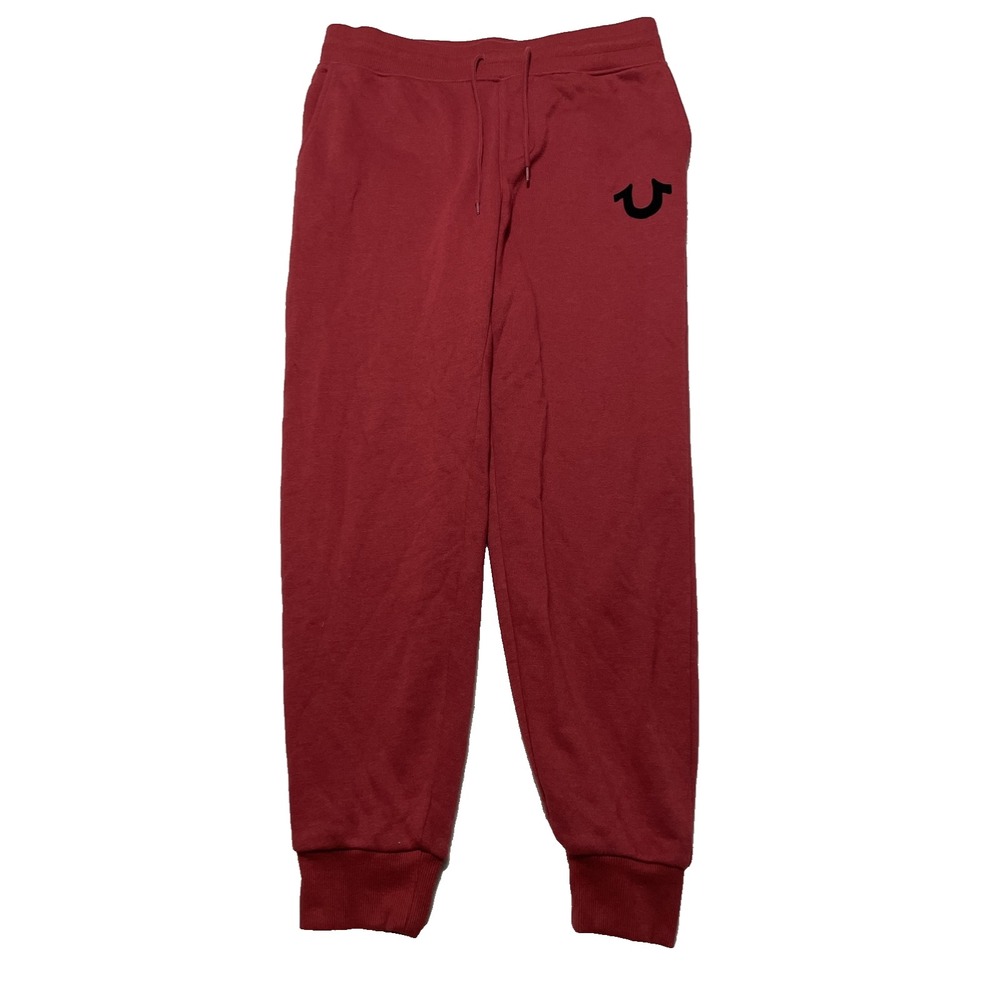True Religion Jogger Sweatpants Mens Small Red Classic Logo Pockets Drawstring